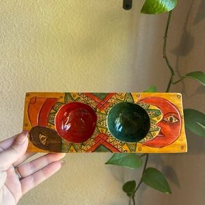 Colorful Wooden Small Tray with Moon and Bird  Design